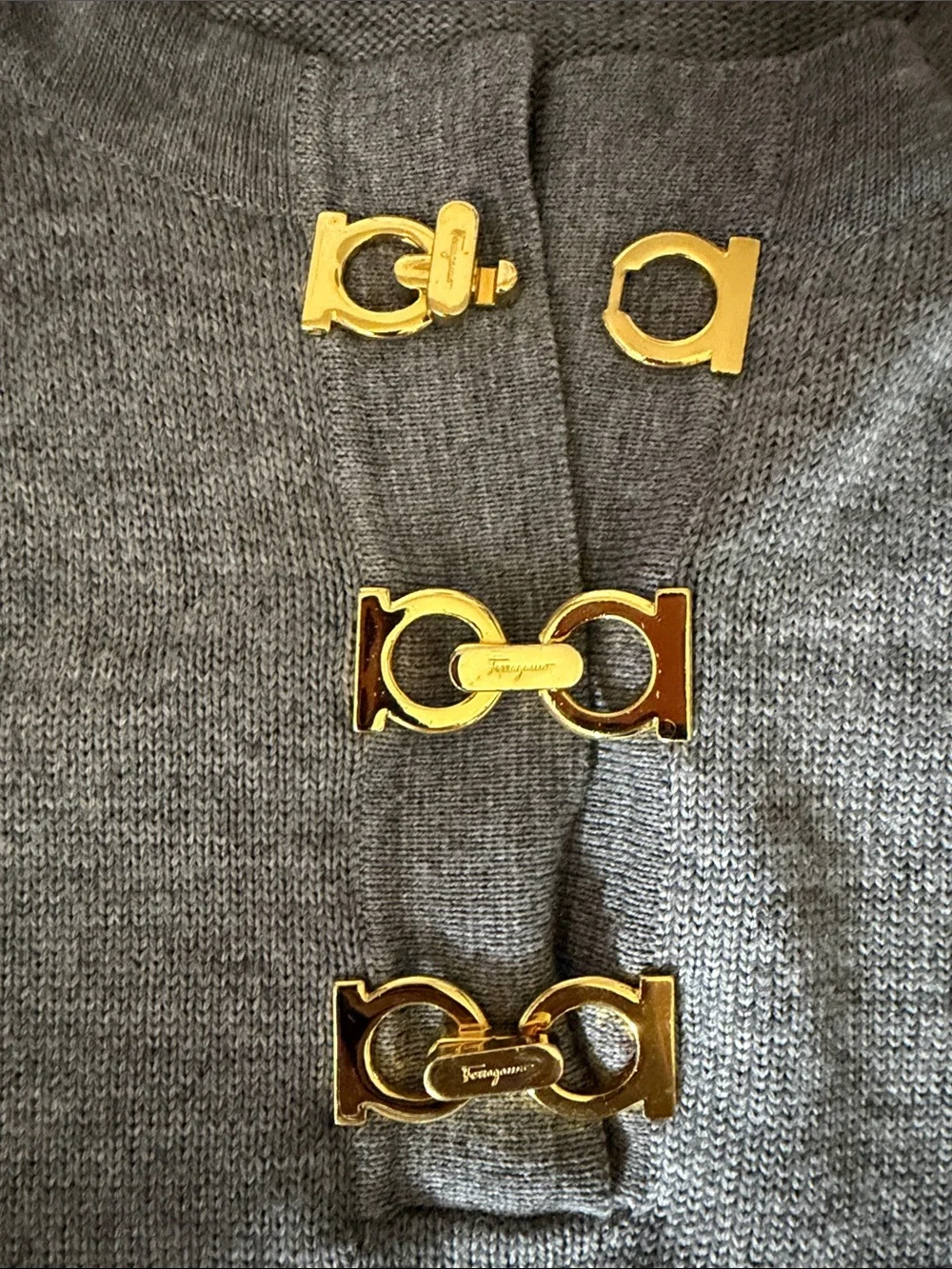 Salvatore Ferragamo vintage wool Gray Sweater with Gold Hardware